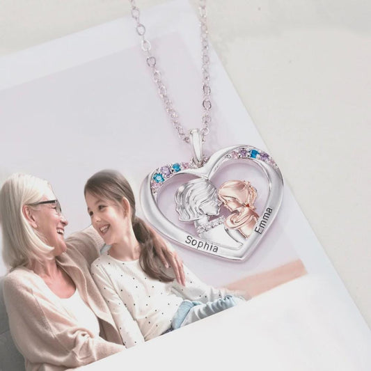 Custom Grandmother + Grandaughter Engraved Heart Necklace