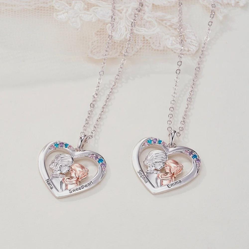 Custom Grandmother + Grandaughter Engraved Heart Necklace