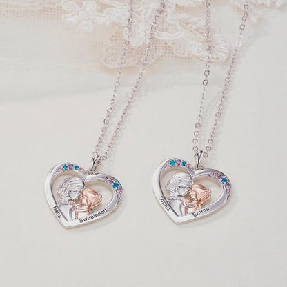 Custom Grandmother + Grandaughter Engraved Heart Necklace