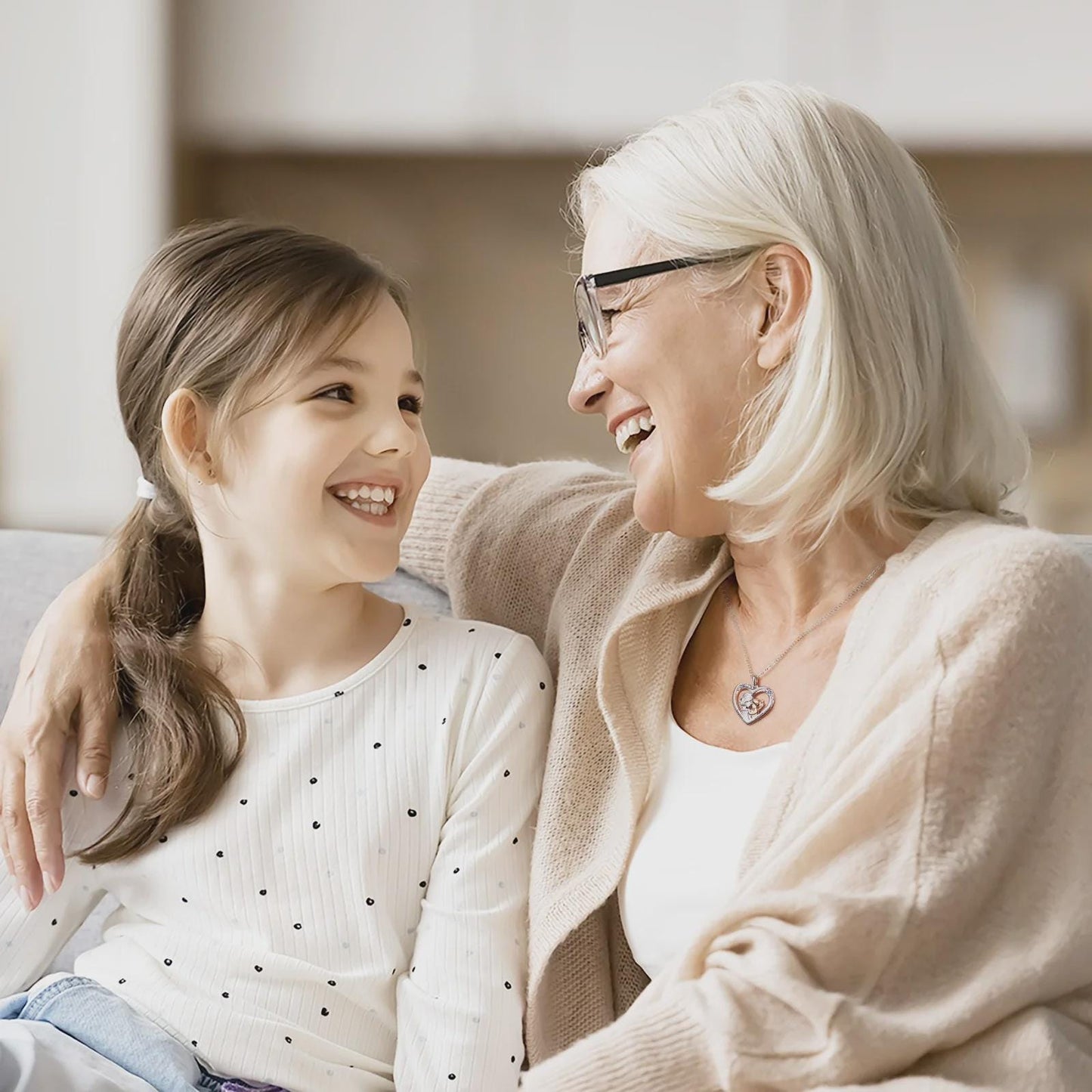 Custom Grandmother + Grandaughter Engraved Heart Necklace