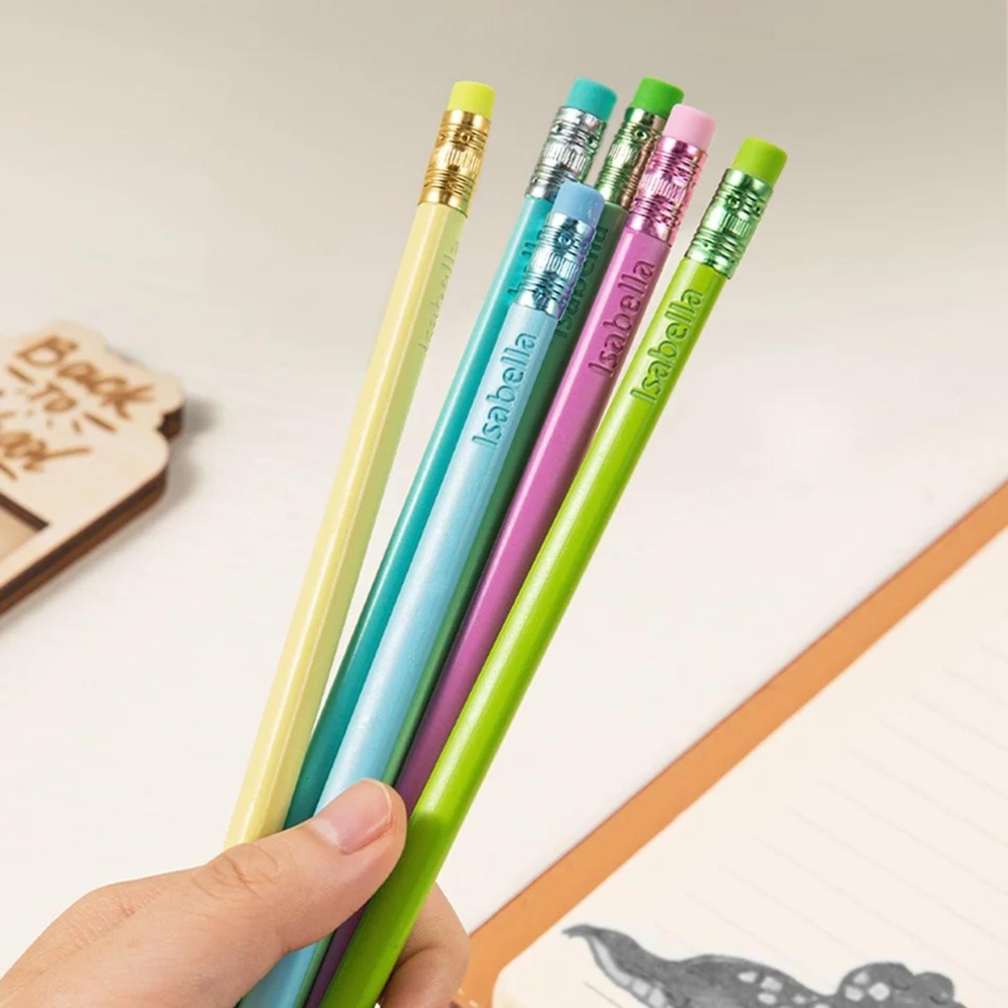 Set of 6 Personalized Name Engraved Pencils & Case