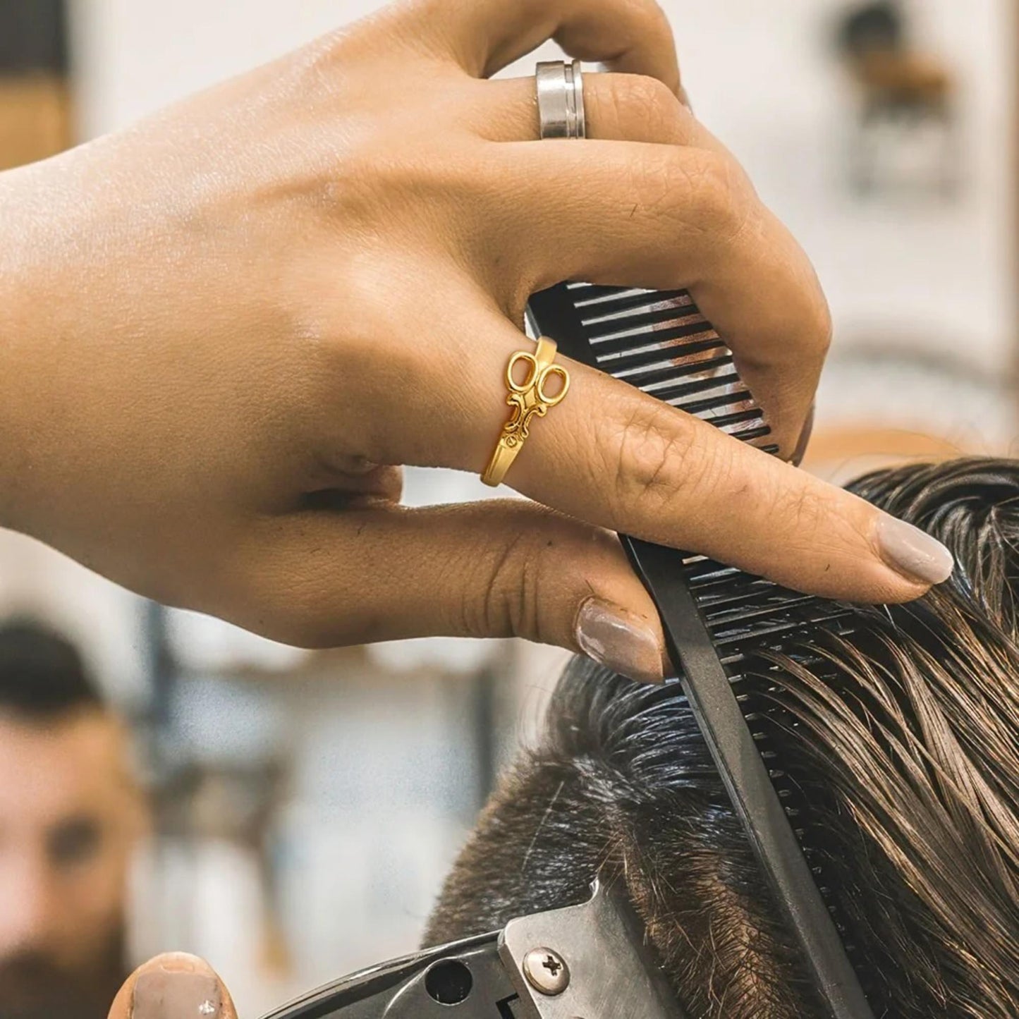 Personalized Hairdresser Scissor Ring with Name