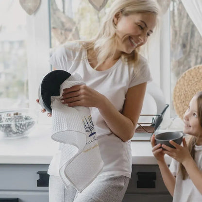 Personalized Name Menorah Waffle Weave Tea Towel