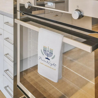 Personalized Name Menorah Waffle Weave Tea Towel