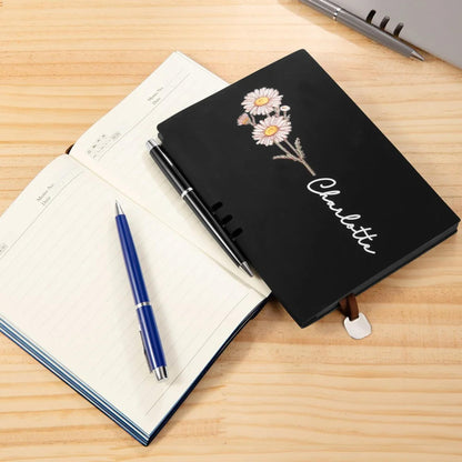 Name Birth Flower Vegan Leather Mini Travel Diary with Pen