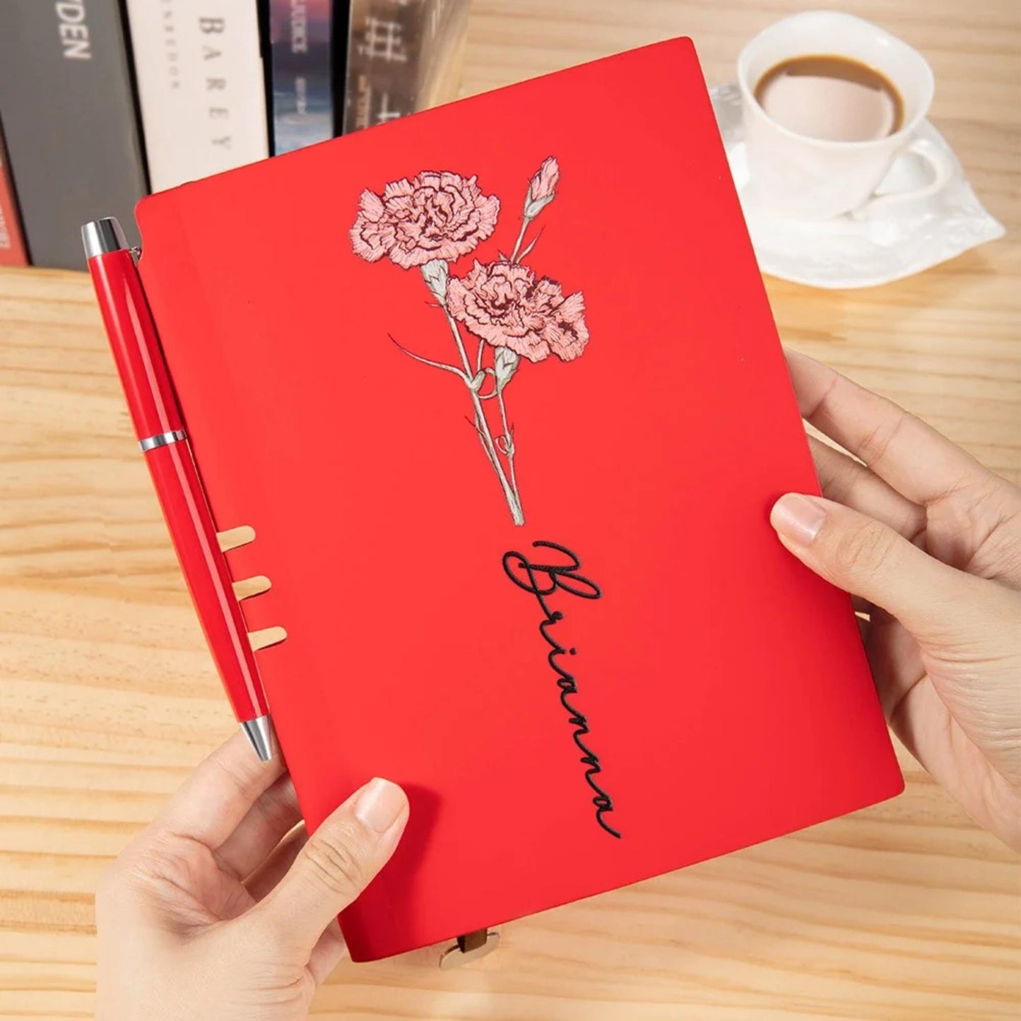 Name Birth Flower Vegan Leather Mini Travel Diary with Pen