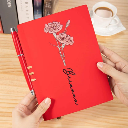 Name Birth Flower Vegan Leather Mini Travel Diary with Pen