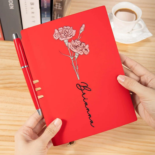 Name Birth Flower Vegan Leather Mini Travel Diary with Pen