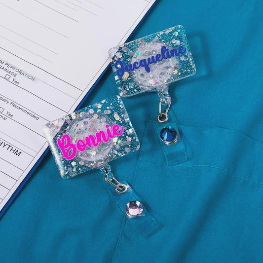 Personalized Glitter Badge Reel with Gemstone