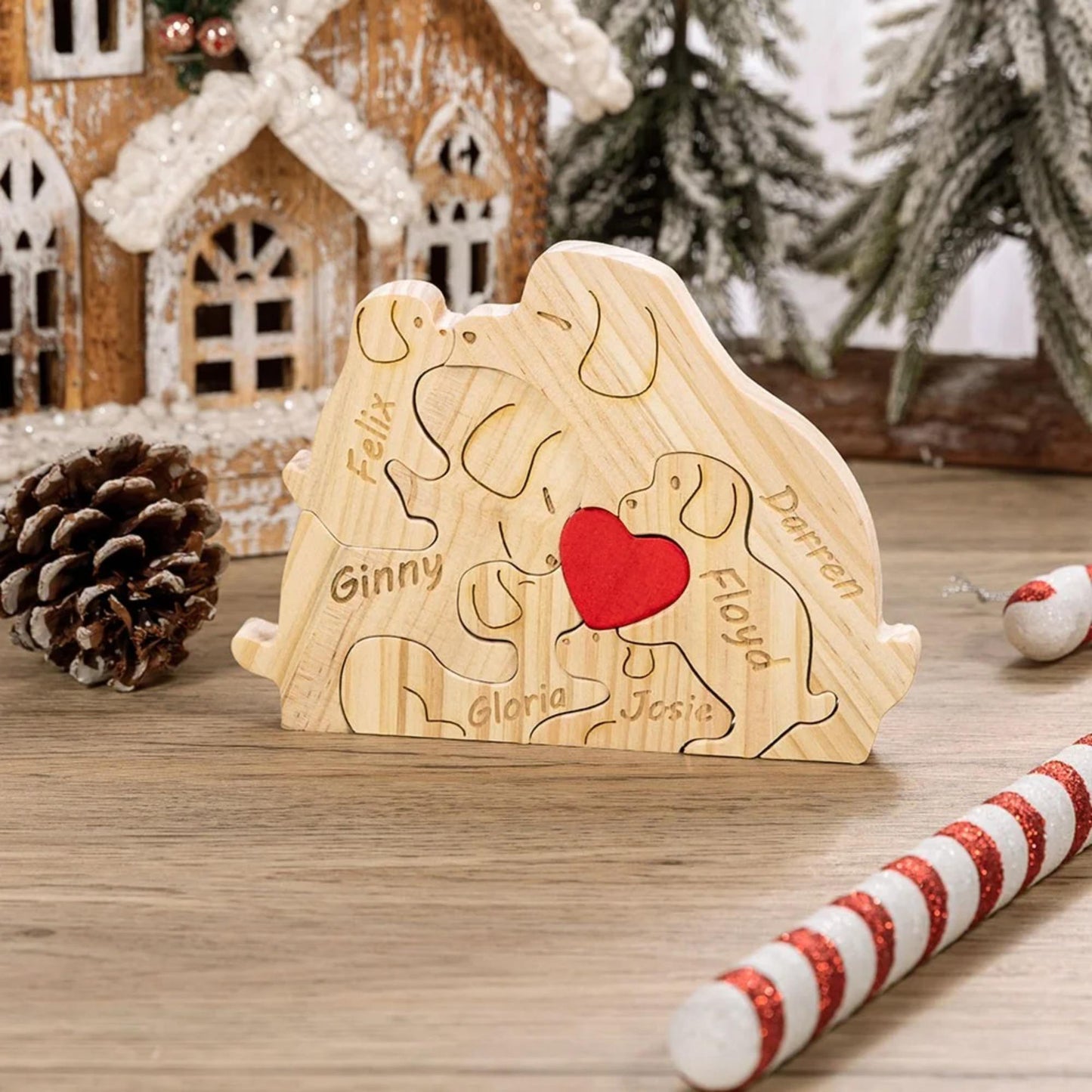 Personalized Wooden Dog Family Puzzle Sign