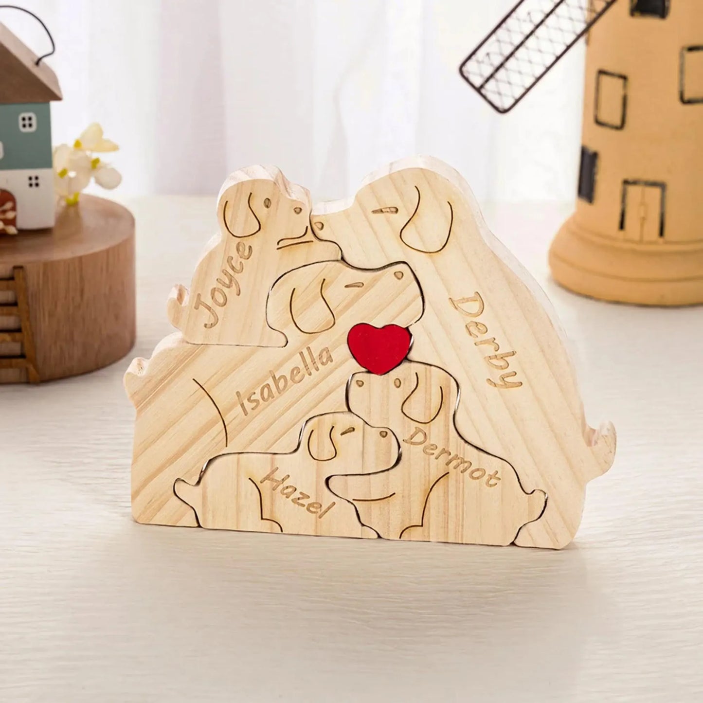 Personalized Wooden Dog Family Puzzle Sign