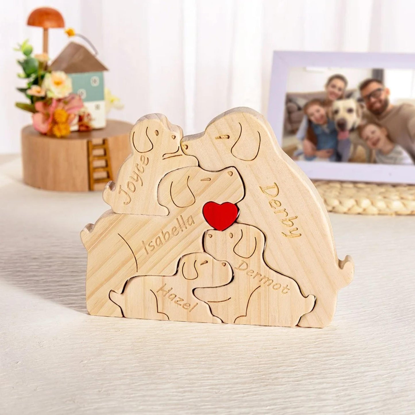 Personalized Wooden Dog Family Puzzle Sign