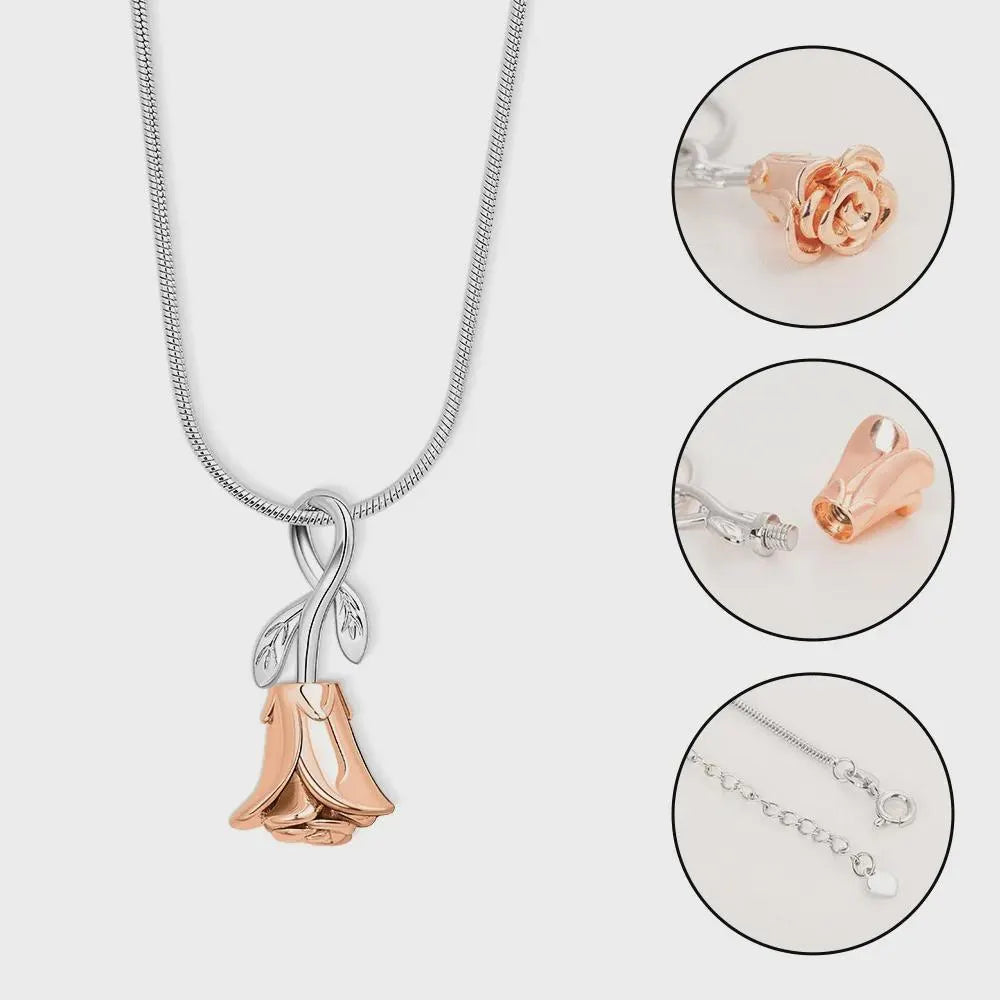 Personalized Rose Flower Urn Necklace with Engraved Text