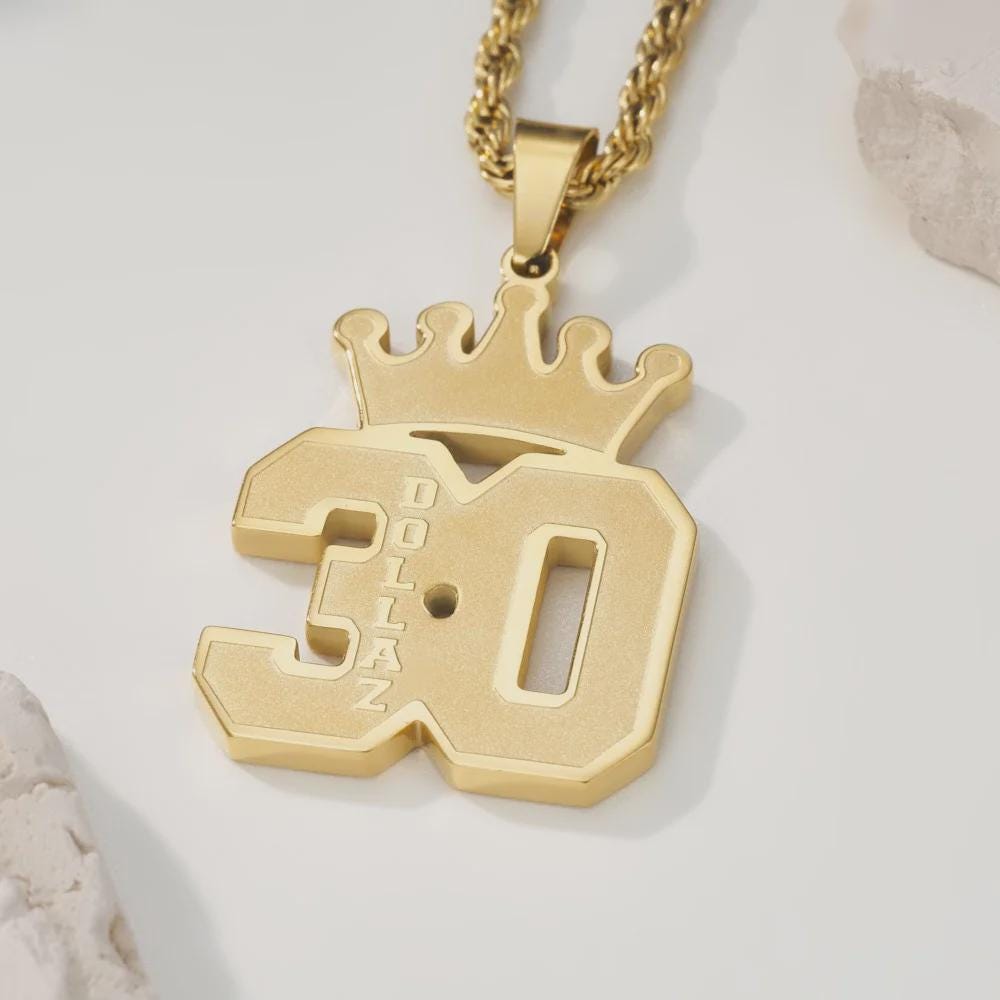 Personalized Name and Number Crown Necklace