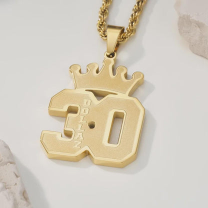 Personalized Name and Number Crown Necklace