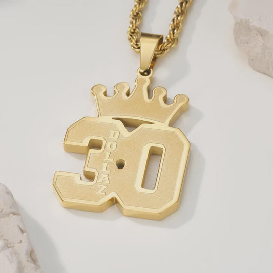 Personalized Name and Number Crown Necklace