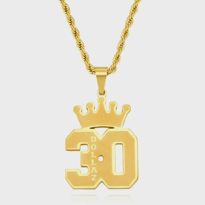 Personalized Name and Number Crown Necklace