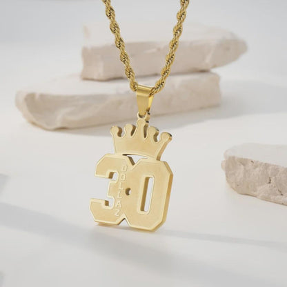 Personalized Name and Number Crown Necklace