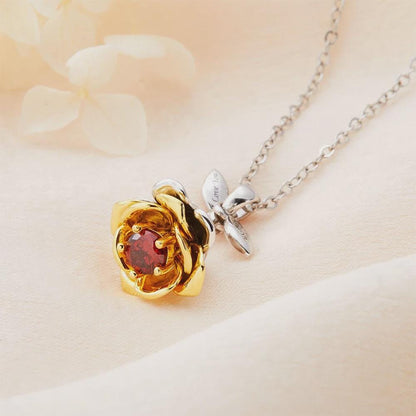 Personalized Birthstone Flower Necklace with Rose Pendant