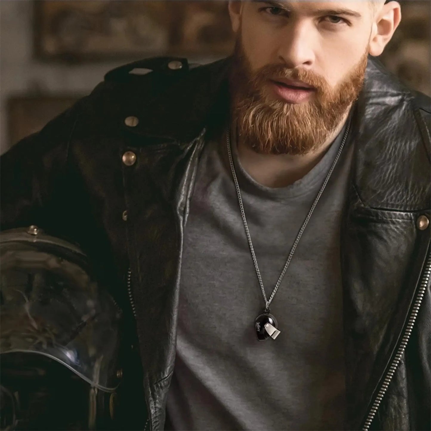 Custom Engraved Motorcycle Helmet Necklace