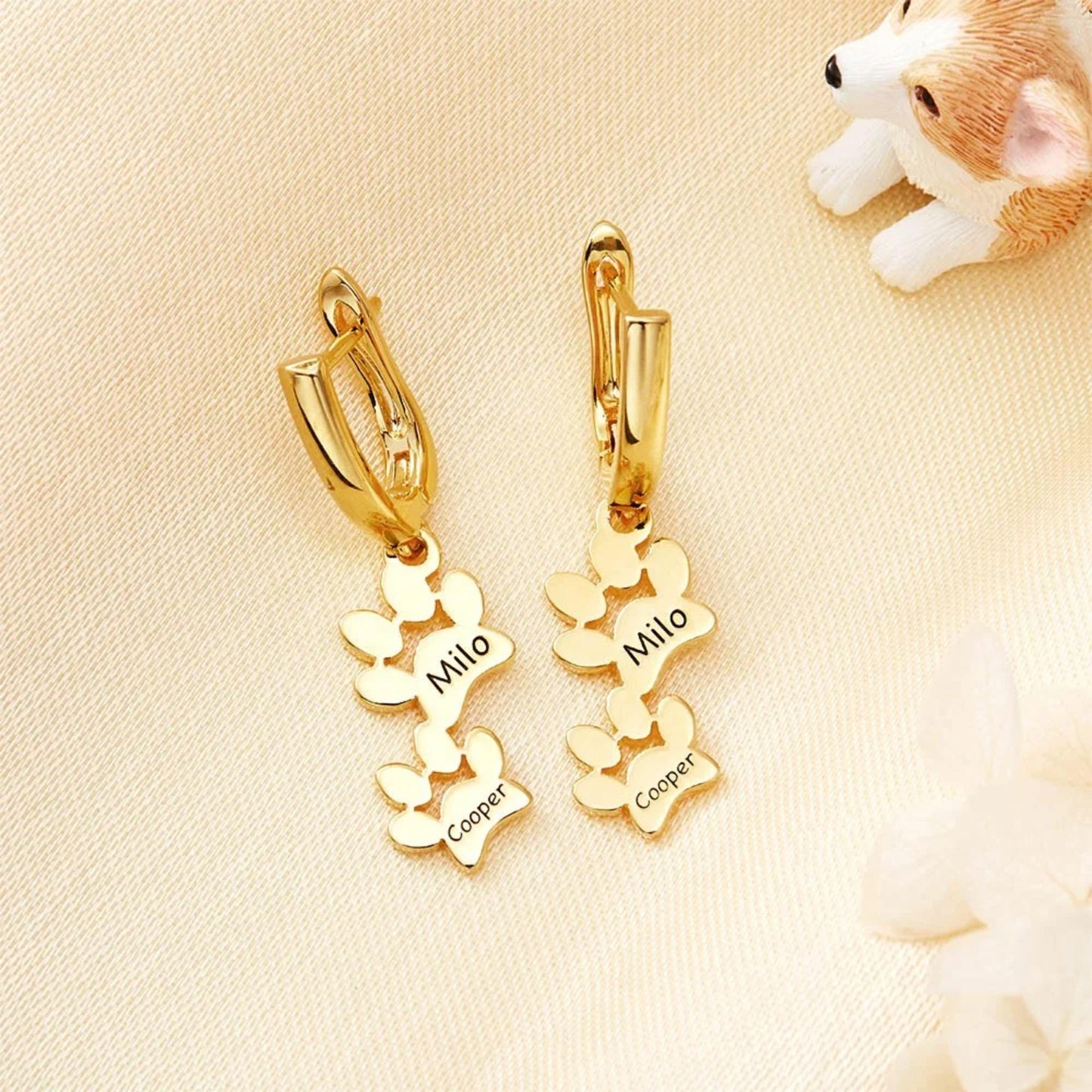 Personalized Dog Paw Print Huggie Earrings
