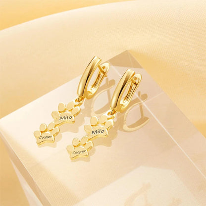 Personalized Dog Paw Print Huggie Earrings