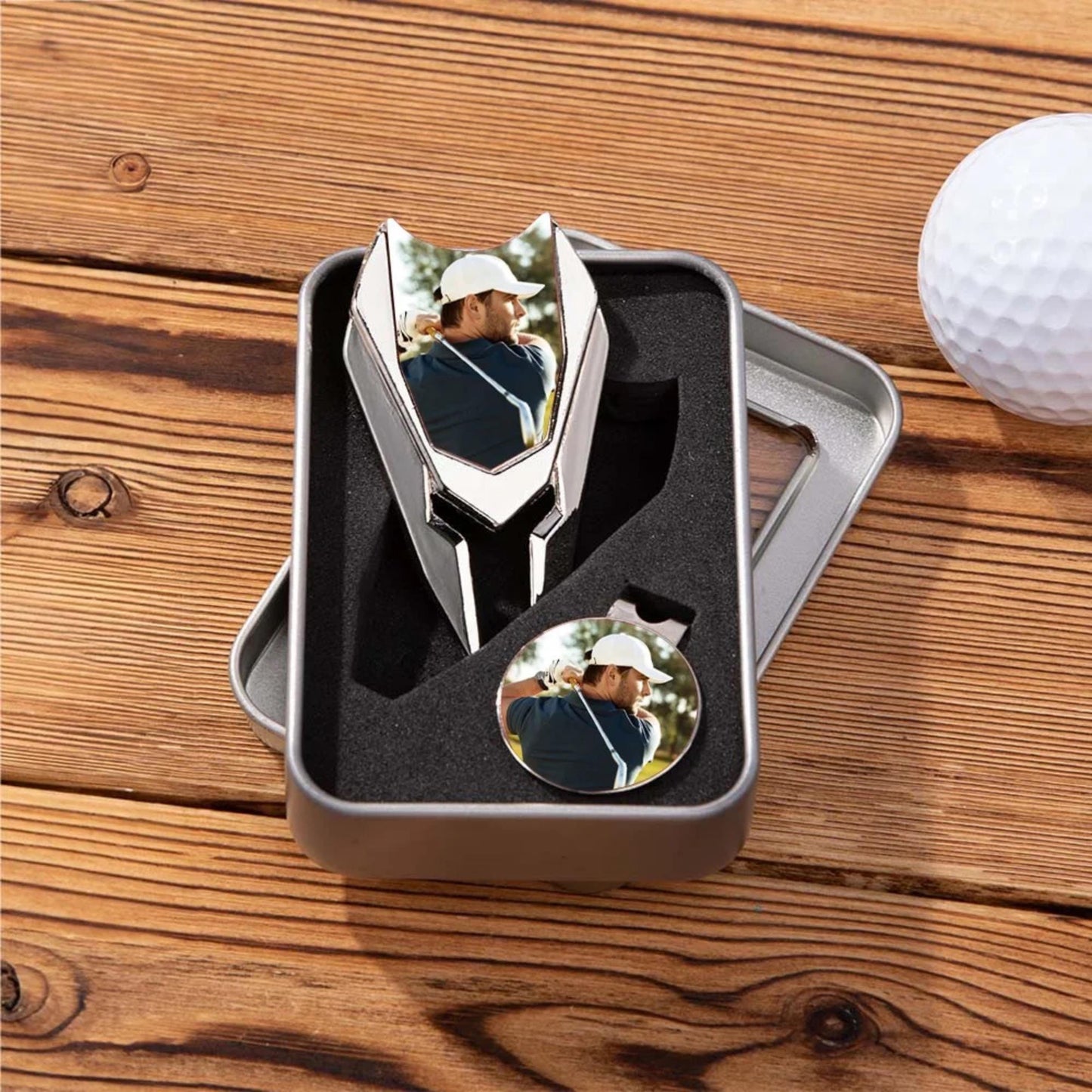 Custom Photo Golf Divot Repair Tool & Magnetic Ball Marker Set