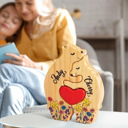 Wooden Bear Family Puzzle with 2-8 Names & Heart