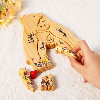 Wooden Bear Family Puzzle with 2-8 Names & Heart