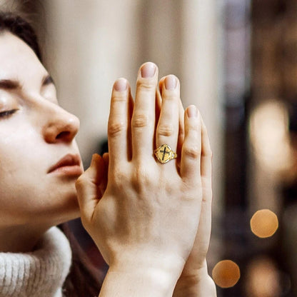 Engraved Cross Signet Ring with Birth Flowers & Birthstones