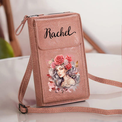 Custom Birth Flower Fairy Leather Crossbody Phone Bag
