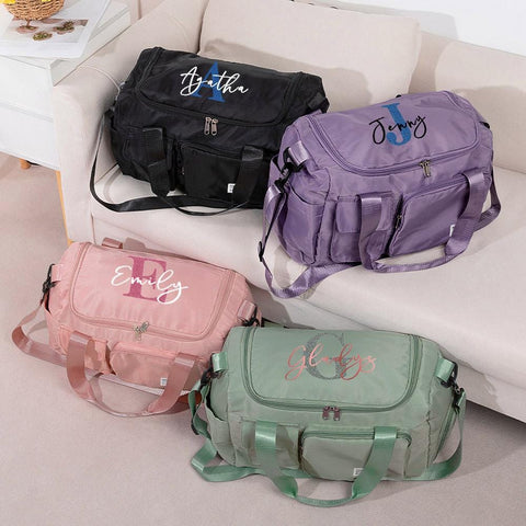 Personalized Weekender Duffle Bag with Glitter Initial