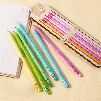 Set of 6 Personalized Name Engraved Pencils & Case