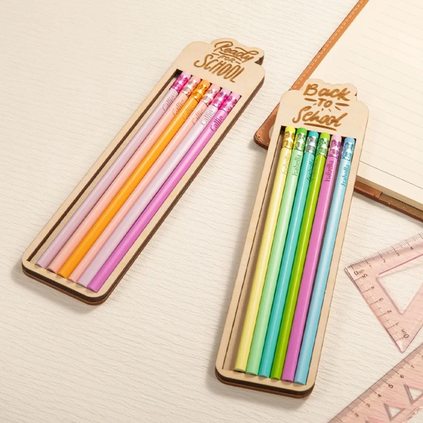 Set of 6 Personalized Name Engraved Pencils & Case