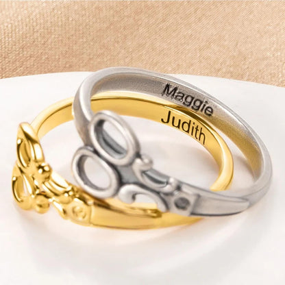 Personalized Hairdresser Scissor Ring with Name