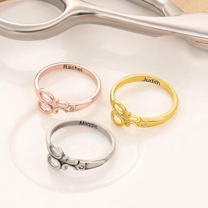 Personalized Hairdresser Scissor Ring with Name