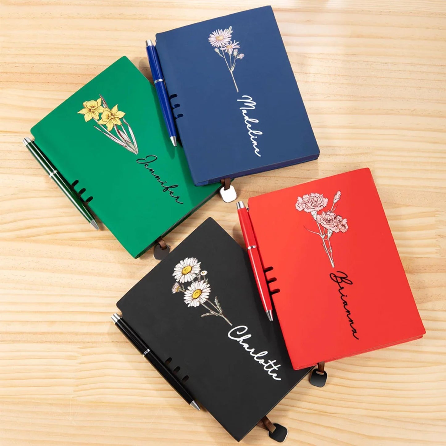 Name Birth Flower Vegan Leather Mini Travel Diary with Pen