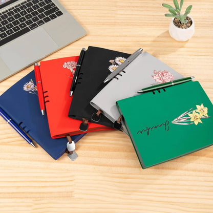 Name Birth Flower Vegan Leather Mini Travel Diary with Pen