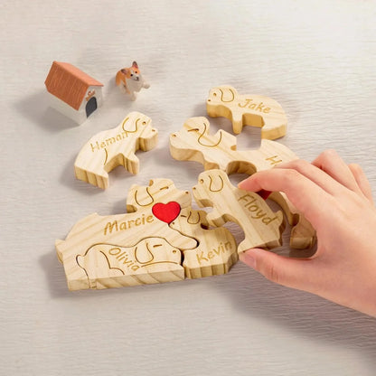 Personalized Wooden Dog Family Puzzle Sign