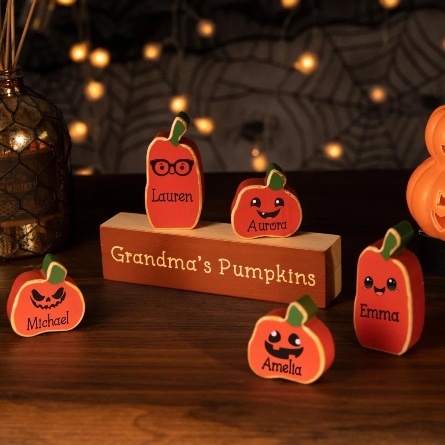 Custom Halloween Pumpkin Wooden Ornaments with Faces