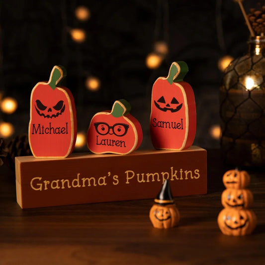 Custom Halloween Pumpkin Wooden Ornaments with Faces