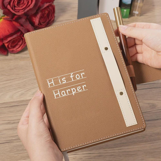Kids Initial Leather Notebook with Wooden Pen