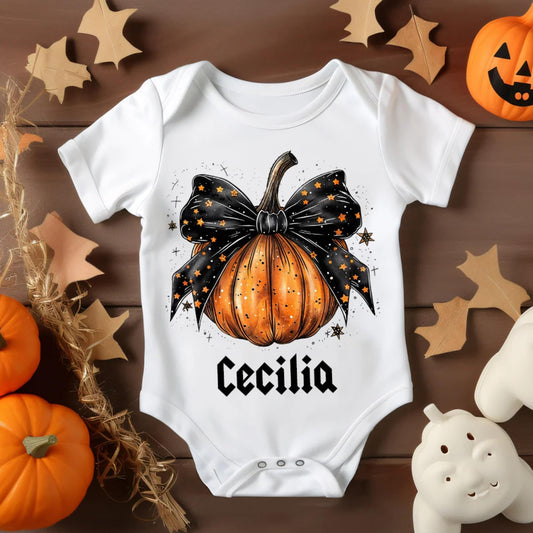 Personalized Name Halloween Pumpkin Baby Romper