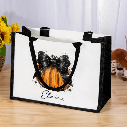 Personalized Name Halloween Pumpkin Tote Bag