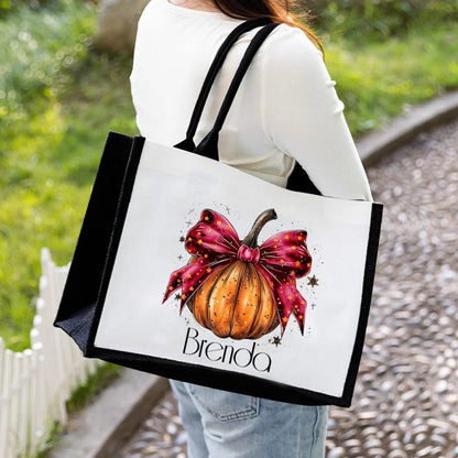 Personalized Name Halloween Pumpkin Tote Bag