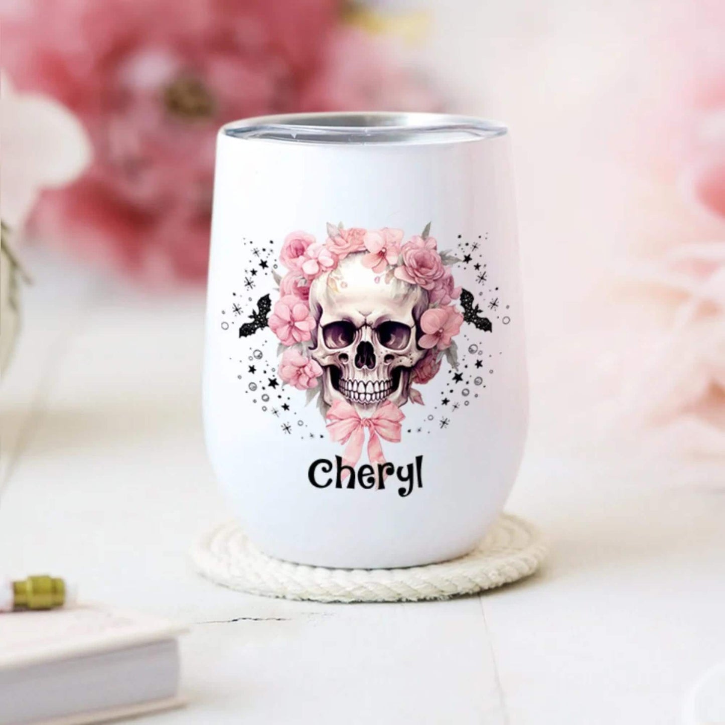 Personalized 12oz Floral Skull Halloween Tumbler