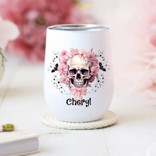 Personalized 12oz Floral Skull Halloween Tumbler