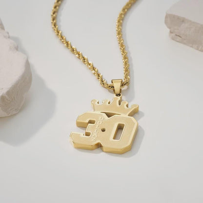 Personalized Name and Number Crown Necklace