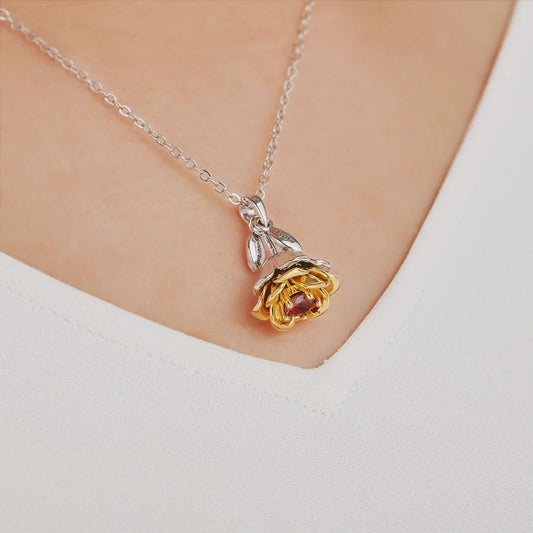 Personalized Birthstone Flower Necklace with Rose Pendant