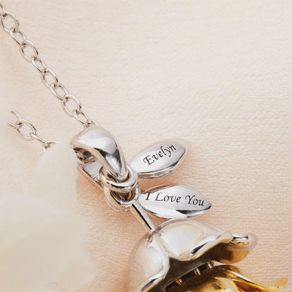 Personalized Birthstone Flower Necklace with Rose Pendant